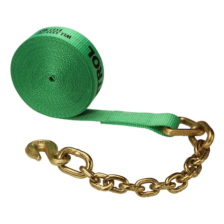 Us Cargo Control 2" x 50' Winch Strap with Chain Extension, 250CE-GRN 250CE-GRN